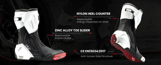 ILM Motorcycle Racing Boots Enhanced Ventilation Anti Slip Street Riding Sport Footwear CE Protective Gear Model BRC1 -Black White