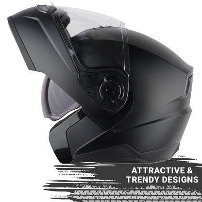 Steelbird SBA-7 7Wings ISI Certified Flip-Up Helmet for Men and Women with Inner Smoke Sun Shield (Dashing Black)