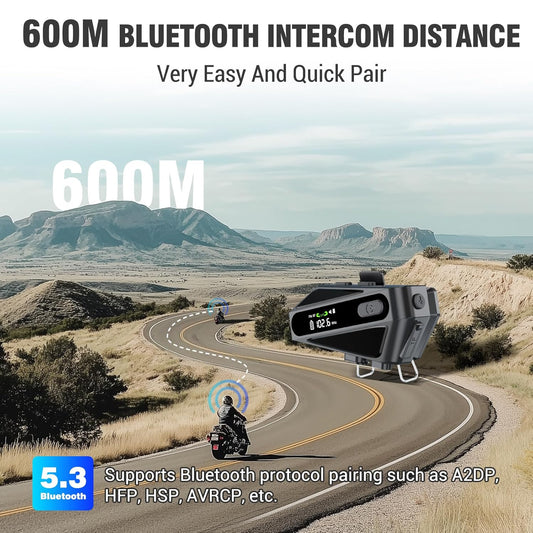 EDYELL C6 Motorcycle Bluetooth Intercom Headset|FM Radio Smart LED Display Helmet Bluetooth|600M Intercom Distance|Playable on TF Card|IPX6 Waterproof – Edyell Official
