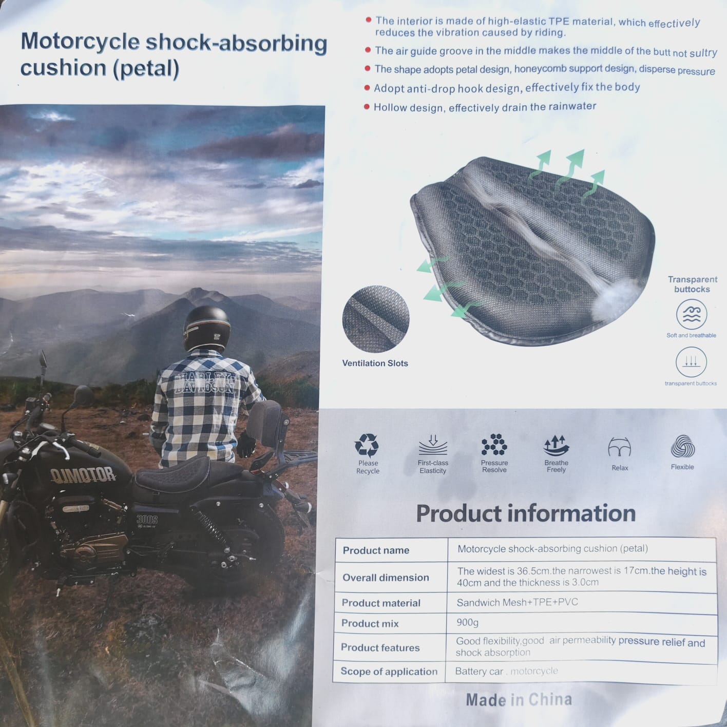 MOTORCYCLE AIR GEL SEAT / SHOCK ABSORBING CUSHION - Bs Auto Accessories