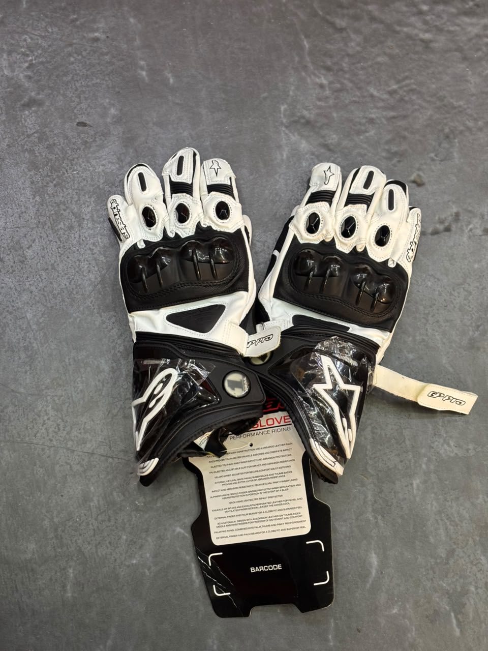 ALPINESTAR GLOVES  WHITE BLACK GP PRO WITH PALM PROTECTION KNUCKLE PROTECTION