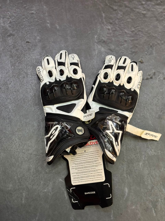 ALPINESTAR GLOVES  WHITE BLACK GP PRO WITH PALM PROTECTION KNUCKLE PROTECTION