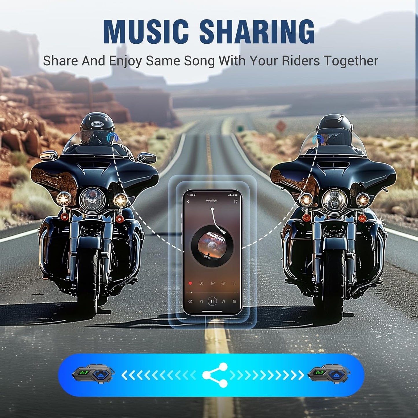 EDYELL C8 Pro Motorcycle Bluetooth 600mtr Range Intercom, 2 Rider can Connect ,LED Emergency Lights,HiFi Stereo Calls, IPX6 Waterproof – Edyell Official