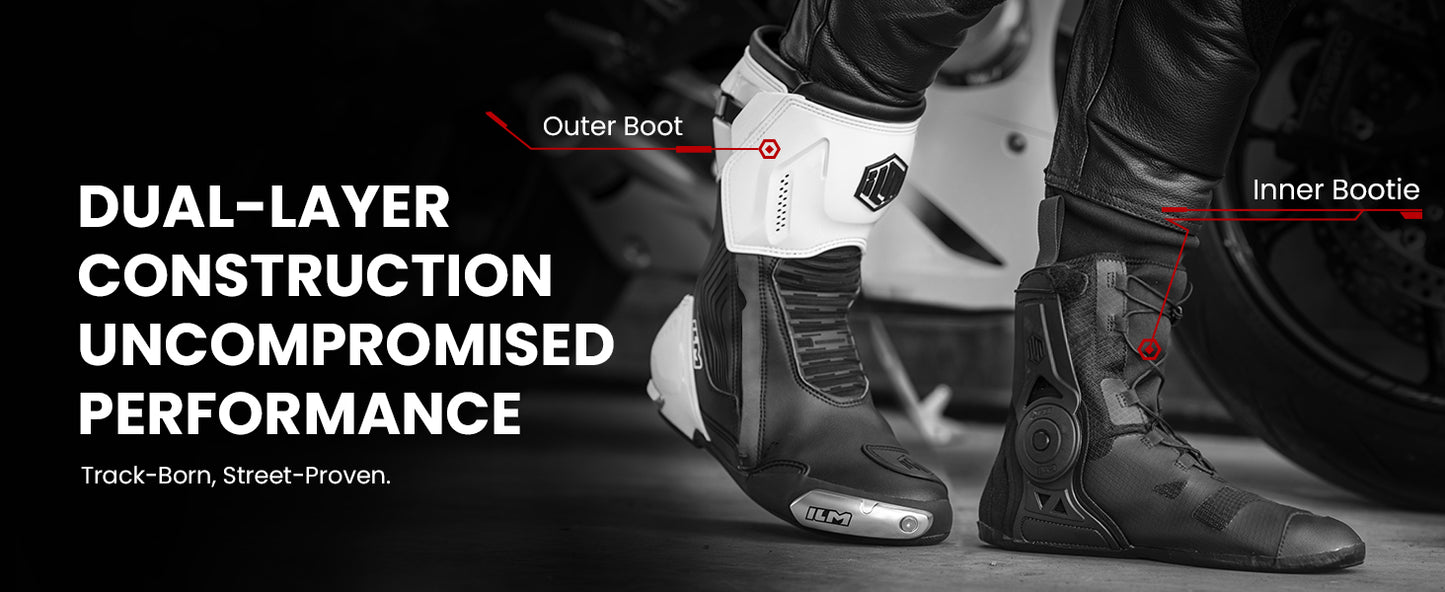 ILM Motorcycle Racing Boots Enhanced Ventilation Anti Slip Street Riding Sport Footwear CE Protective Gear Model BRC1 -Black White