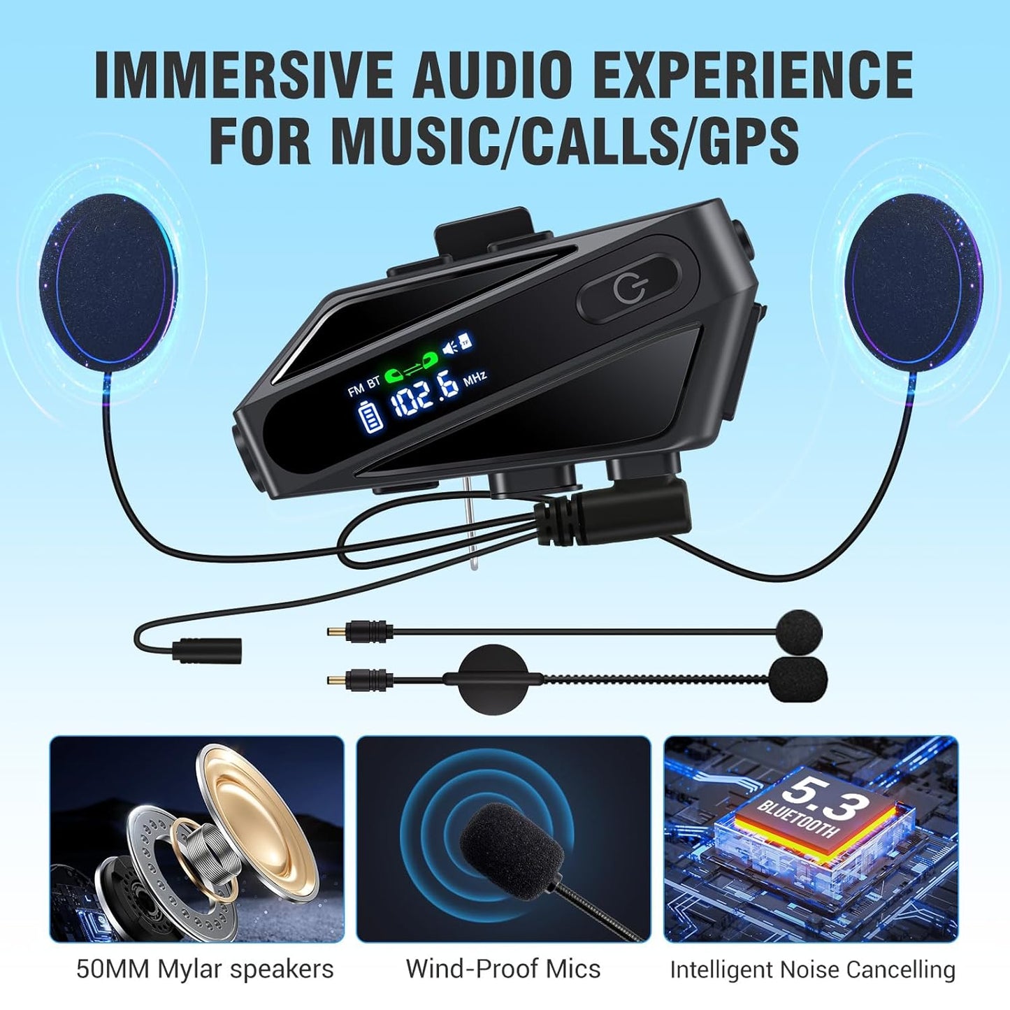EDYELL C6 Motorcycle Bluetooth Intercom Headset|FM Radio Smart LED Display Helmet Bluetooth|600M Intercom Distance|Playable on TF Card|IPX6 Waterproof – Edyell Official