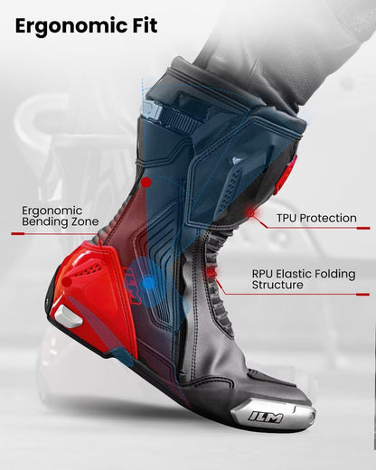 ILM Motorcycle Racing Boots Enhanced Ventilation Anti Slip Street Riding Sport Footwear CE Protective Gear Model BRC1 (Red, 7)