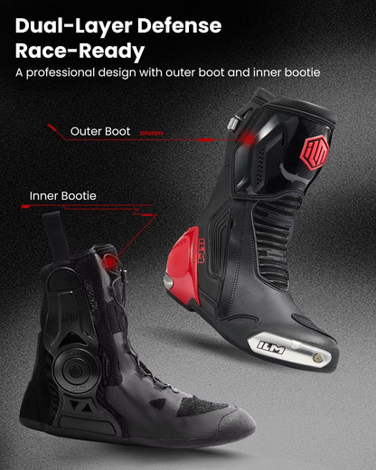 ILM Motorcycle Racing Boots Enhanced Ventilation Anti Slip Street Riding Sport Footwear CE Protective Gear Model BRC1 (Red, 7)
