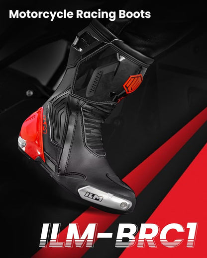ILM Motorcycle Racing Boots Enhanced Ventilation Anti Slip Street Riding Sport Footwear CE Protective Gear Model BRC1 (Red, 7)