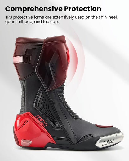 ILM Motorcycle Racing Boots Enhanced Ventilation Anti Slip Street Riding Sport Footwear CE Protective Gear Model BRC1 (Red, 7)