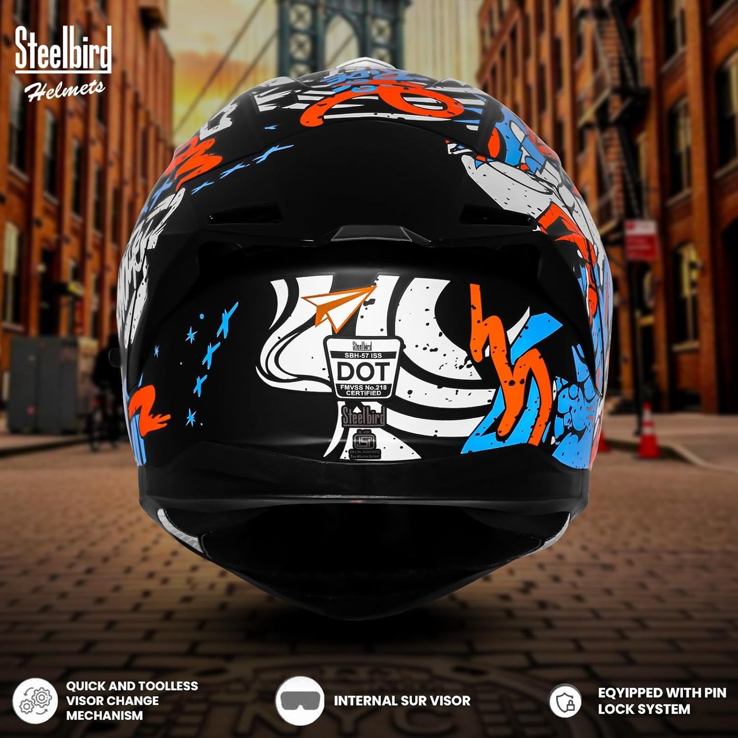 Steelbird SBH-57 Fighter F10 Graphic Helmet ISI and DOT Certified Full