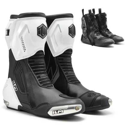 ILM Motorcycle Racing Boots Enhanced Ventilation Anti Slip Street Riding Sport Footwear CE Protective Gear Model BRC1 -Black White