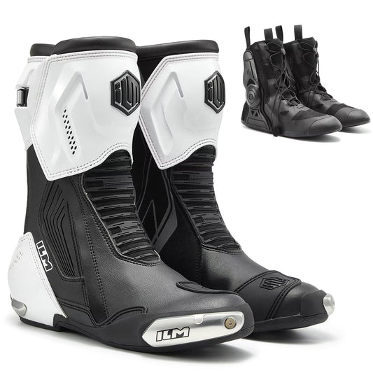 ILM Motorcycle Racing Boots Enhanced Ventilation Anti Slip Street Riding Sport Footwear CE Protective Gear Model BRC1 -Black White
