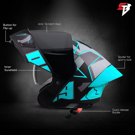 Steelbird SBA-20 09 ISI Certified Flip-Up Graphic Helmet for Men and W