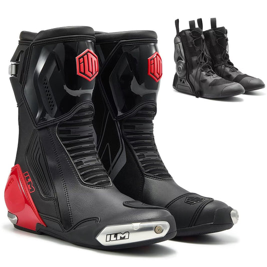 ILM Motorcycle Racing Boots Enhanced Ventilation Anti Slip Street Riding Sport Footwear CE Protective Gear Model BRC1 (Red, 7)