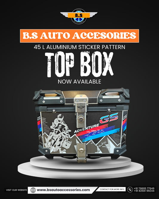 B.S AUTO ACCESSORIES BLACK GS GRAPHICS 45L ALUMINIUM TOP BOX - Bs Auto Accessories