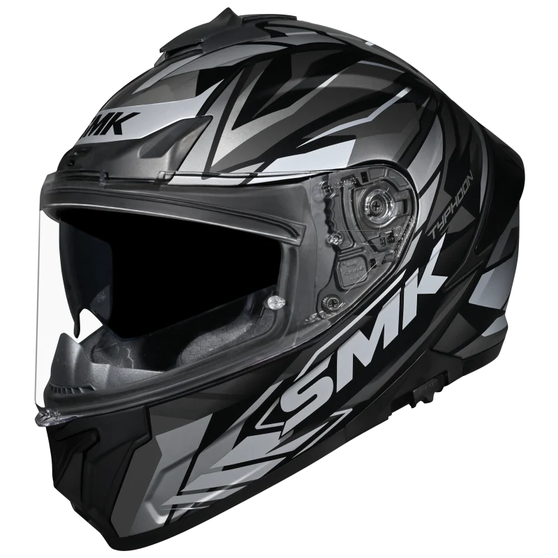 SMK HELMET TYPHOON GREY BLACK  ISI DOT ECE CERTIFIED DUAL VISOR WITH SPOILER (Copy) (Copy) (Copy) (Copy)