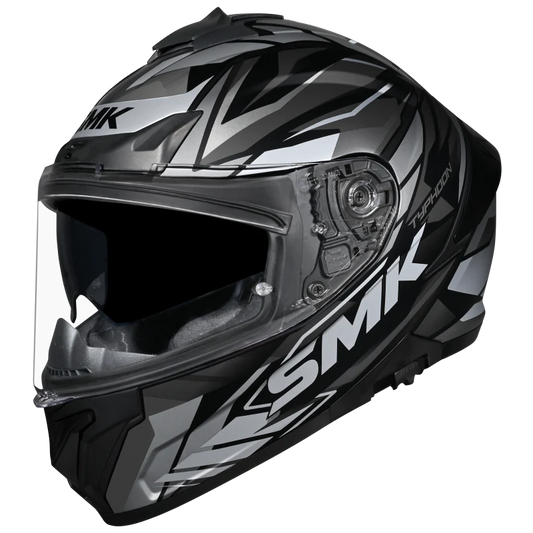 SMK HELMET TYPHOON GREY BLACK  ISI DOT ECE CERTIFIED DUAL VISOR WITH SPOILER (Copy) (Copy) (Copy) (Copy)