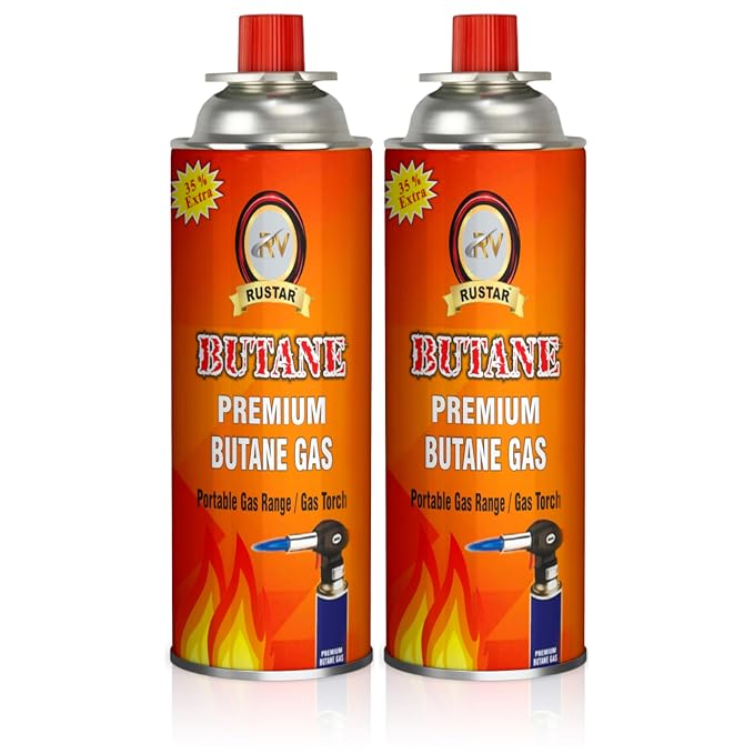 BRANDED 2 PC Butane Gas Canister/CYLINDER  (250g)+EXTRA  for Camping Stove Burner Suitable to Refill Flame lighters [ PACK OF 2 ]