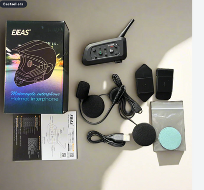 EJEAS V6 PRO INTERCOM - Bluetooth & Helmet intercom for riders communication v6 motorcycle intercom for helmet -1 year warranty 1km range
