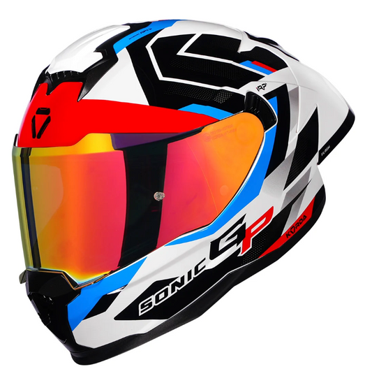 HELMET KORDA SONIC GP FLASH GLOSS WHITE RED BLUE