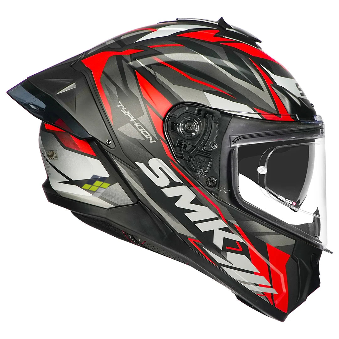 SMK HELMET TYPHOON red grey  ISI DOT ECE CERTIFIED DUAL VISOR WITH SPOILER