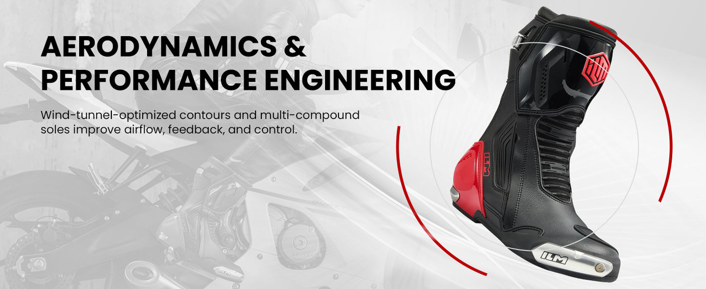 ILM Motorcycle Racing Boots Enhanced Ventilation Anti Slip Street Riding Sport Footwear CE Protective Gear Model BRC1 (Red, 7)