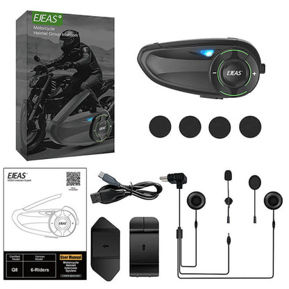 EJEAS Q8 Motorcycle Mesh Intercom | 6 RIDER CONNECT | Helmet Intercom