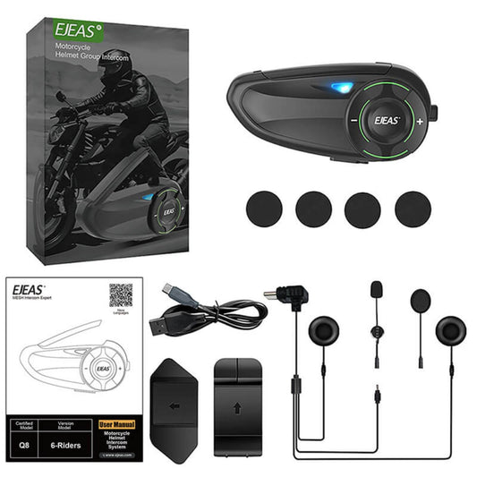 EJEAS Q8 Motorcycle Mesh Intercom | 6 RIDER CONNECT | Helmet Intercom