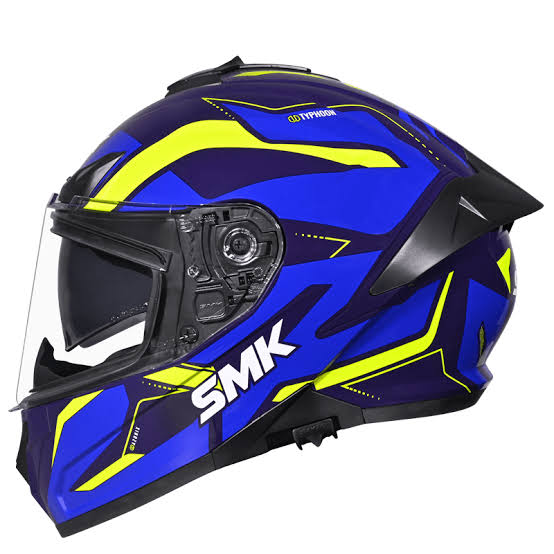 SMK HELMET TYPHOON NEON BLUE BLACK ISI DOT ECE CERTIFIED DUAL VISOR WITH SPOILER (Copy) (Copy)